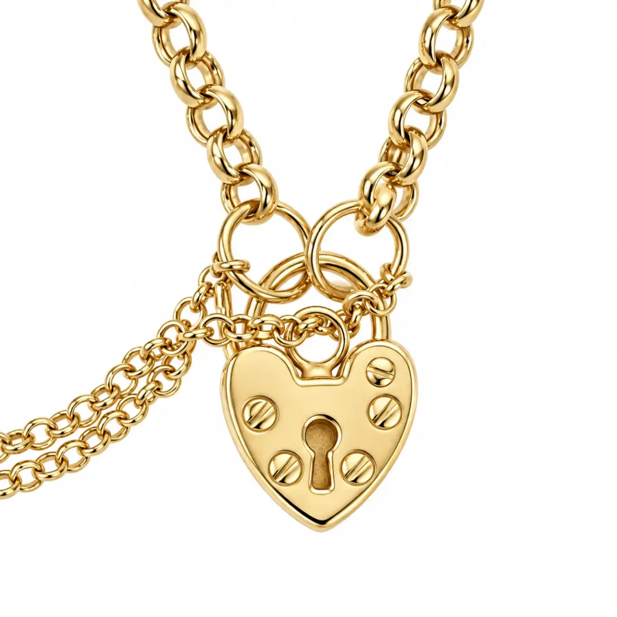 9ct Yellow Gold Hollow Round Belcher Bracelet with Heart Padlock & Safety Chain – 17.5cm | Made in Italy - 1.29.9751