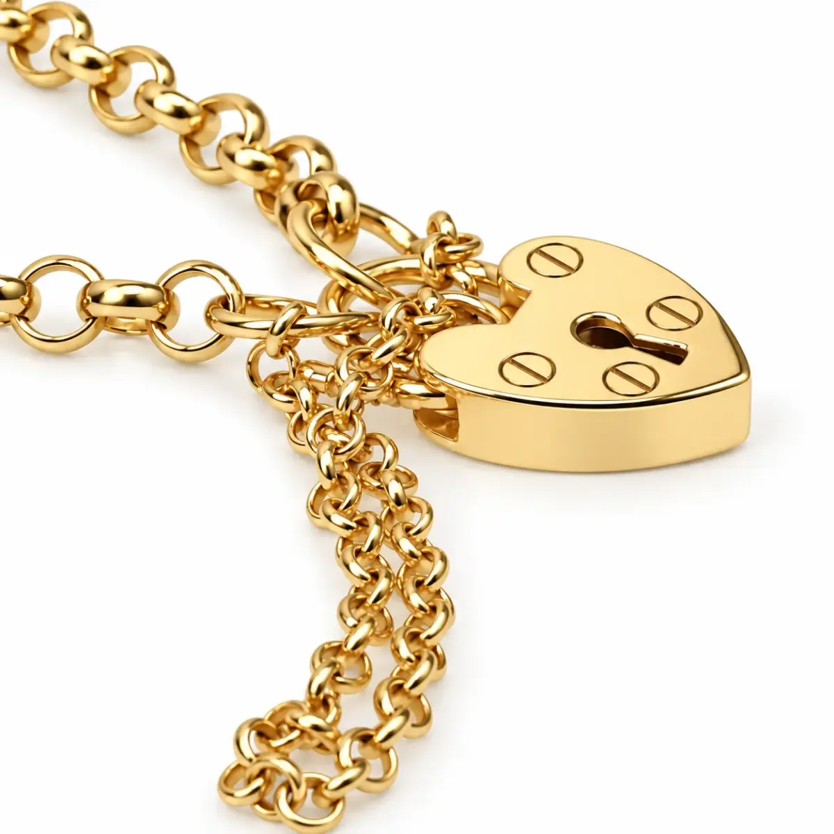 9ct Yellow Gold Hollow Round Belcher Bracelet with Heart Padlock & Safety Chain – 17.5cm | Made in Italy - 1.29.9751