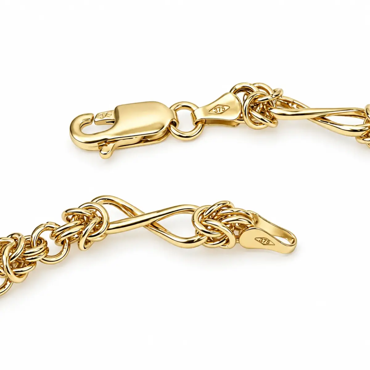 9ct Yellow Gold Hollow Twist & Byzantine Bracelet – 18.5cm - 1.20.2381
