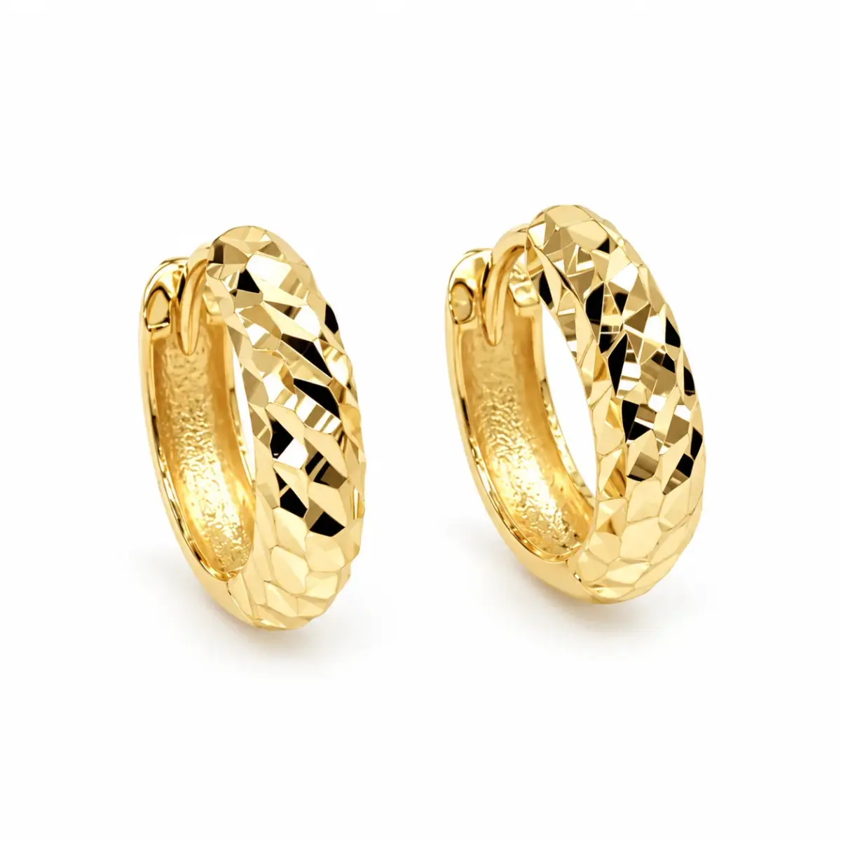 9ct Yellow Gold Italian Diamond-Cut Creole Huggie Earrings - 9YE0076