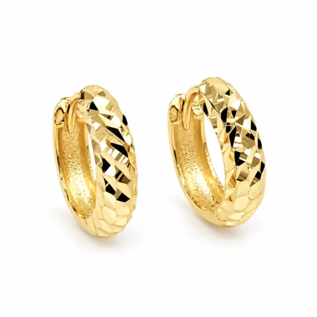 9ct Yellow Gold Italian Diamond-Cut Creole Huggie Earrings - 9YE0076