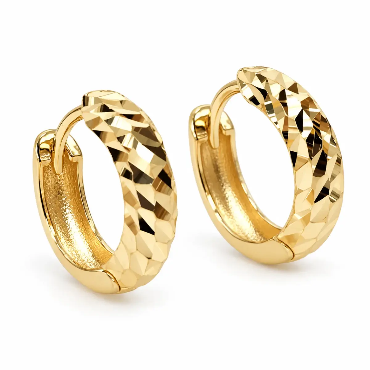 9ct Yellow Gold Italian Diamond-Cut Creole Huggie Earrings - 9YE0076