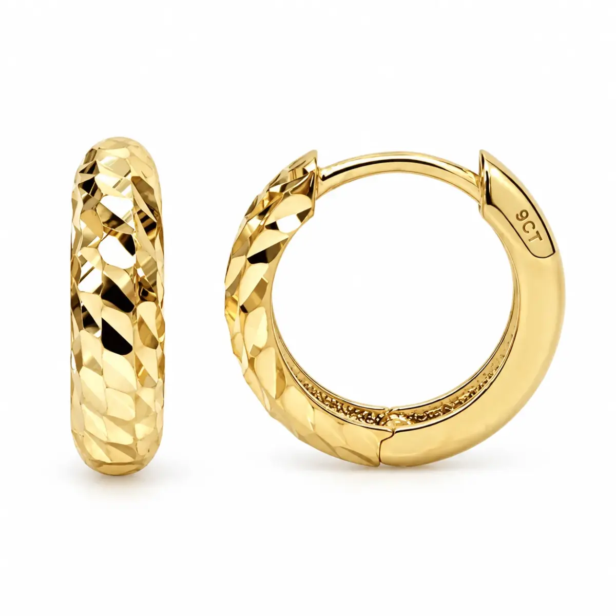 9ct Yellow Gold Italian Diamond-Cut Creole Huggie Earrings - 9YE0076