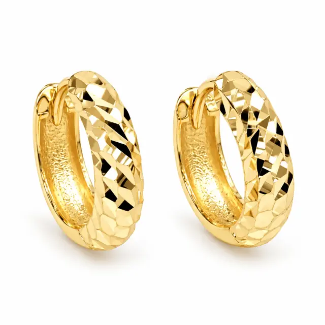 9ct Yellow Gold Italian Diamond-Cut Creole Huggie Earrings - 9YE0076