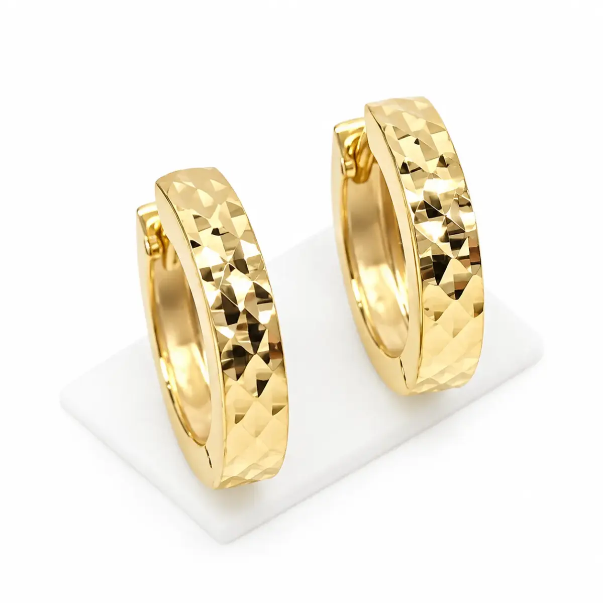 9ct Yellow Gold Italian Diamond-Cut Huggie Earrings - 1.51.0919