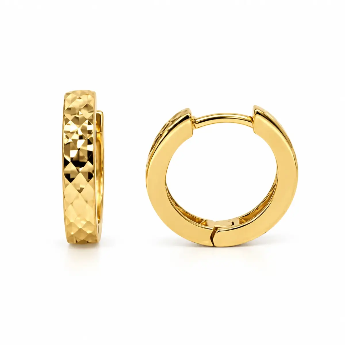 9ct Yellow Gold Italian Diamond-Cut Huggie Earrings - 1.51.0919