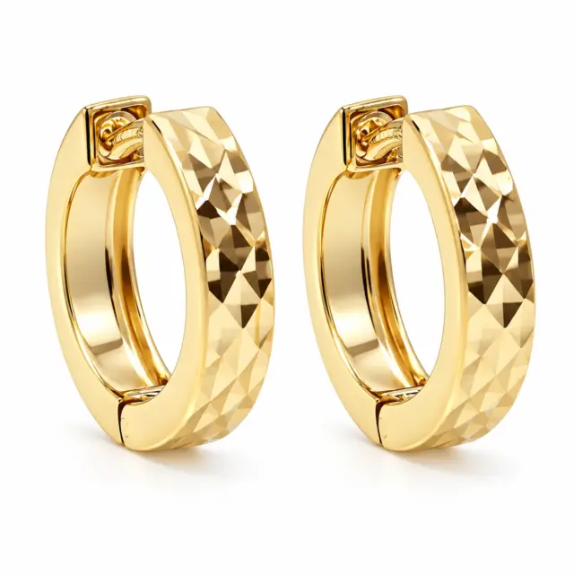 9ct Yellow Gold Italian Diamond-Cut Huggie Earrings - 1.51.0919