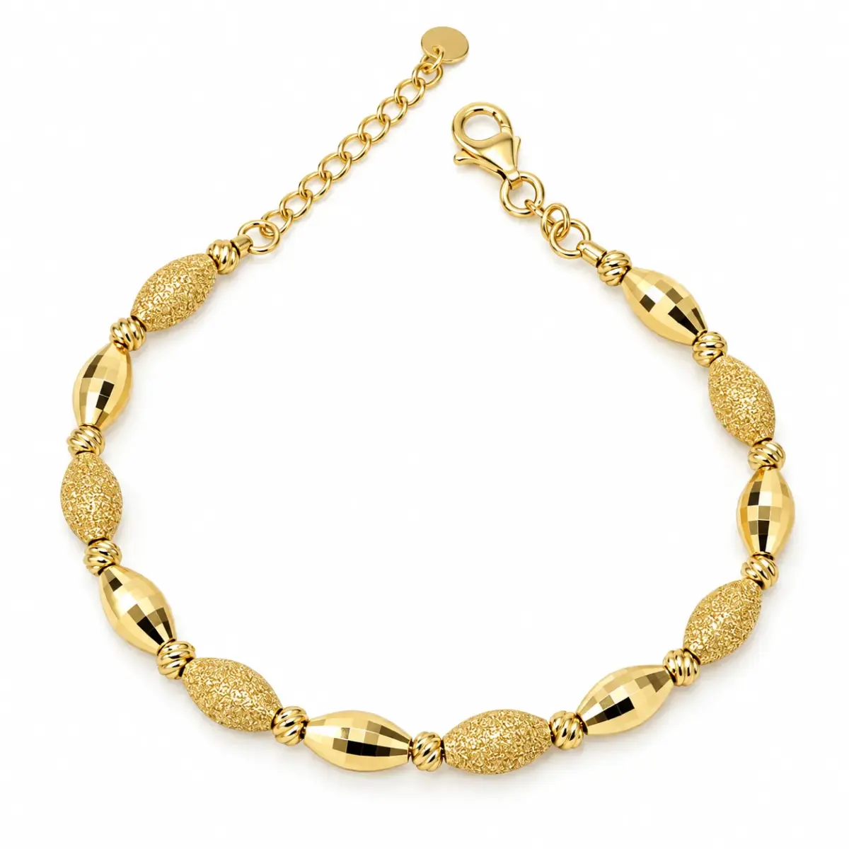 9ct Yellow Gold Italian Faceted & Stardust Oval Bead Flexible Bangle - 9KBA14260X52