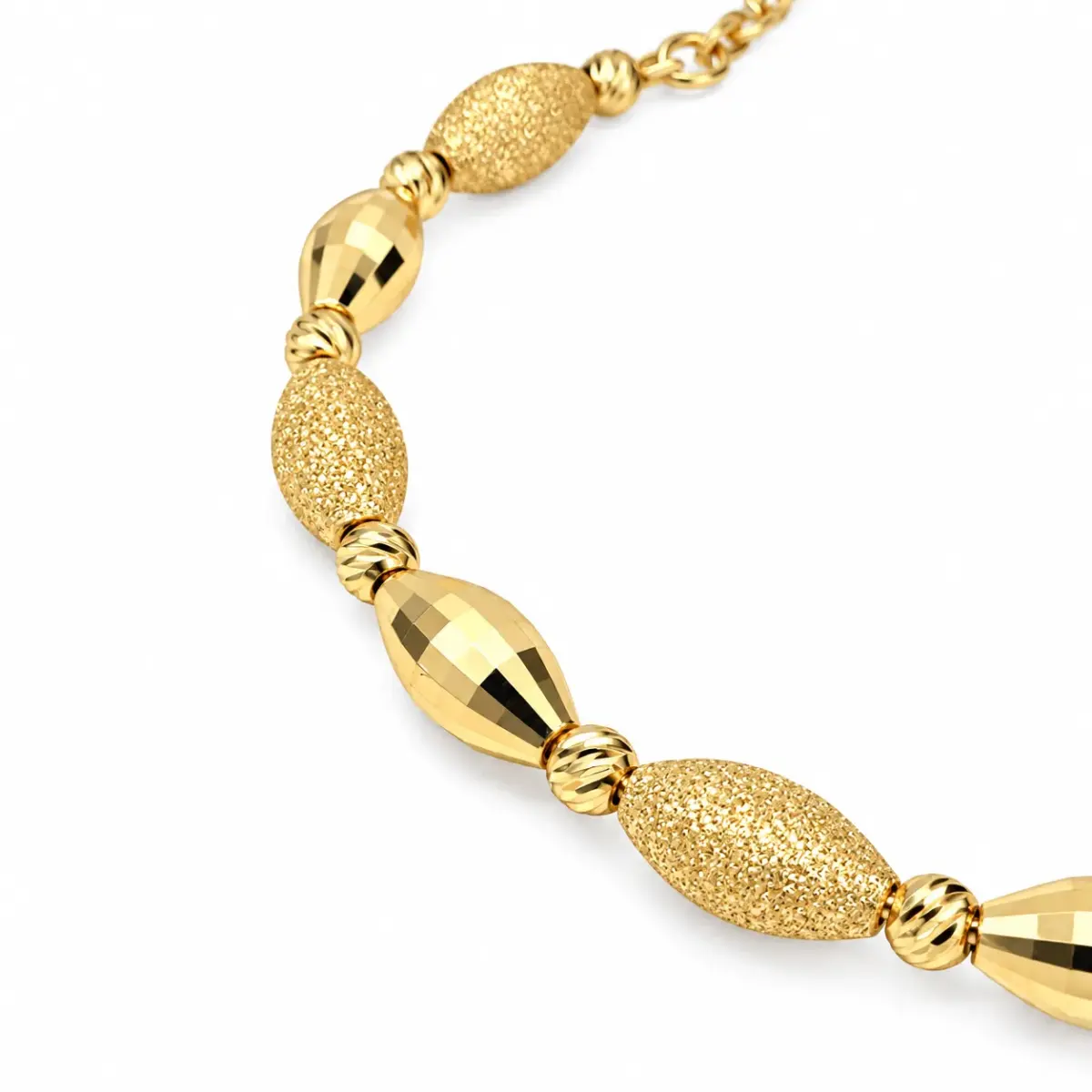 9ct Yellow Gold Italian Faceted & Stardust Oval Bead Flexible Bangle - 9KBA14260X52