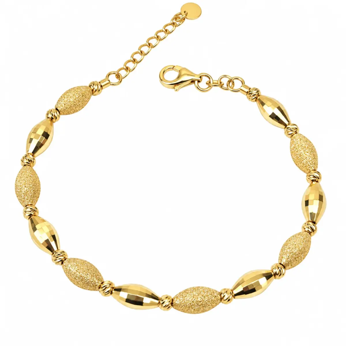 9ct Yellow Gold Italian Faceted & Stardust Oval Bead Flexible Bangle - 9KBA14260X52