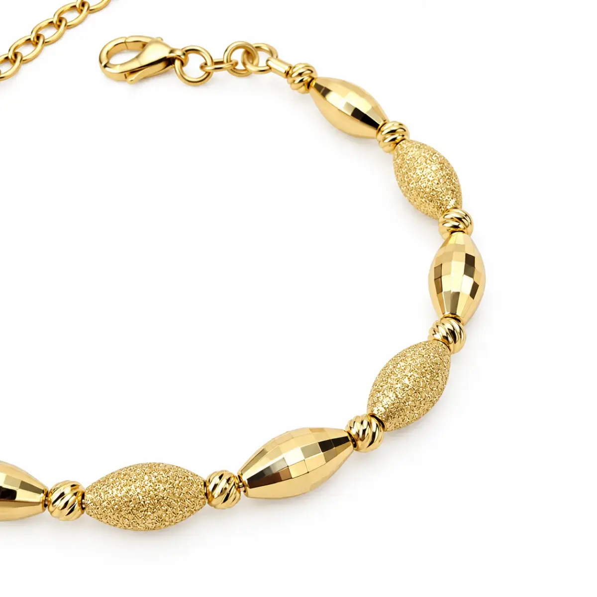 9ct Yellow Gold Italian Faceted & Stardust Oval Bead Flexible Bangle - 9KBA14260X52