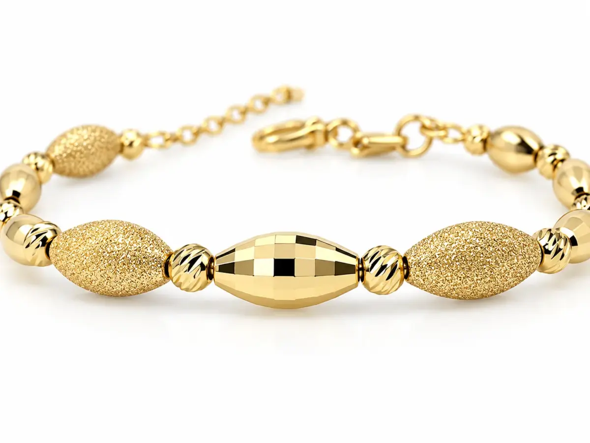9ct Yellow Gold Italian Faceted & Stardust Oval Bead Flexible Bangle - 9KBA14260X52