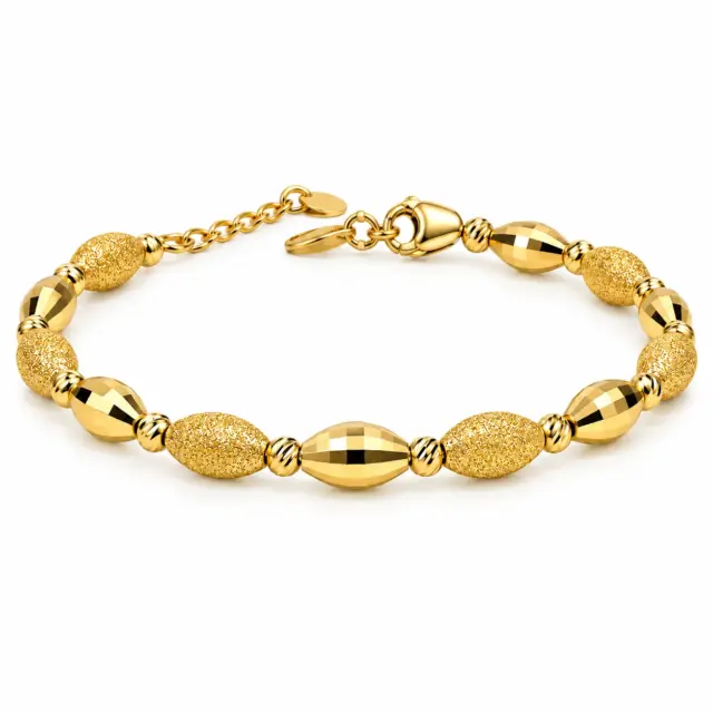9ct Yellow Gold Italian Faceted & Stardust Oval Bead Flexible Bangle - 9KBA14260X52