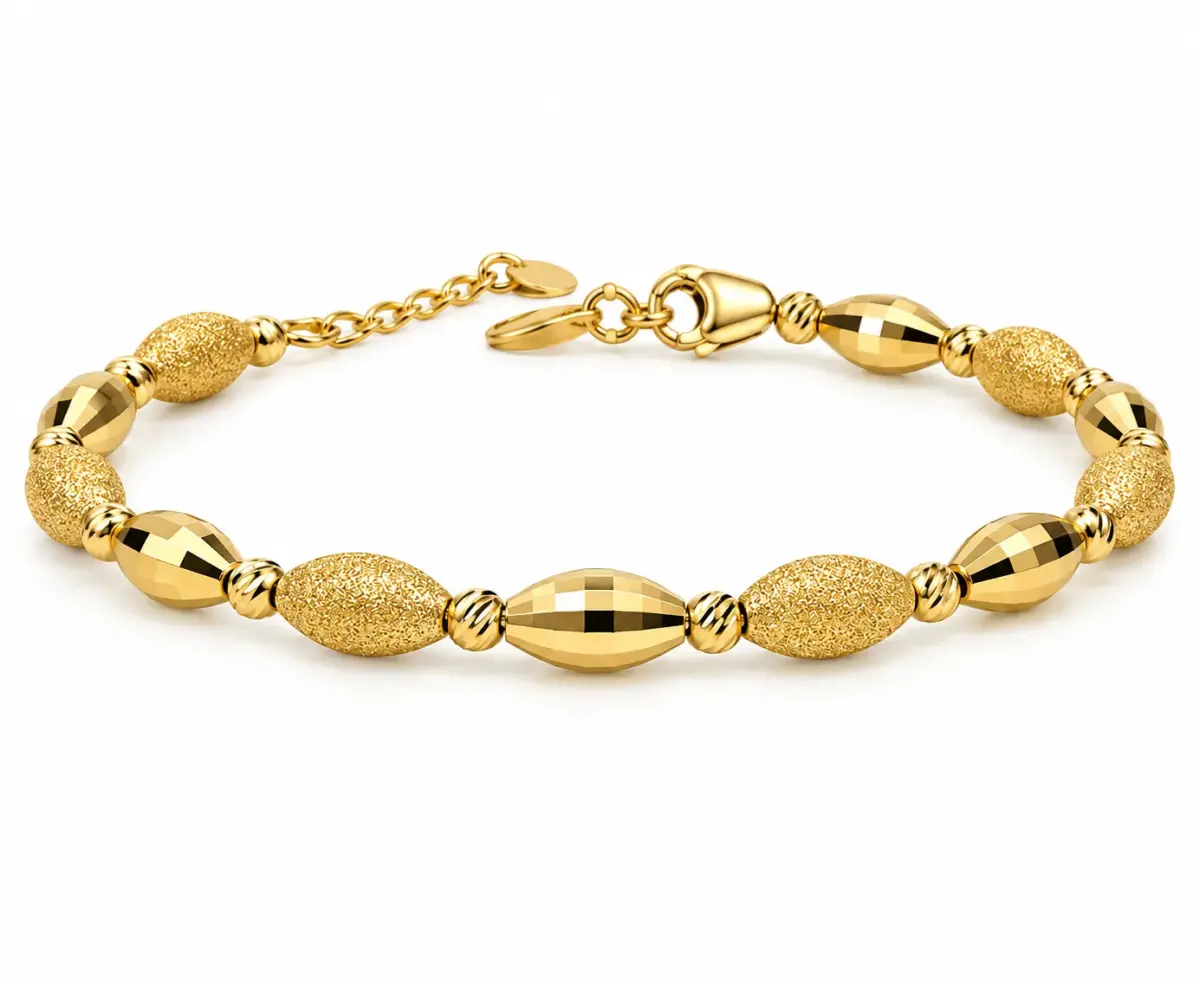9ct Yellow Gold Italian Faceted & Stardust Oval Bead Flexible Bangle - 9KBA14260X52