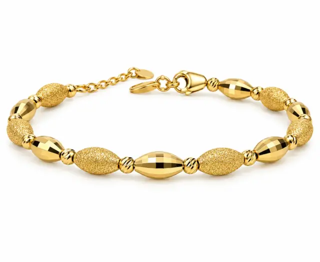 9ct Yellow Gold Italian Faceted & Stardust Oval Bead Flexible Bangle - 9KBA14260X52