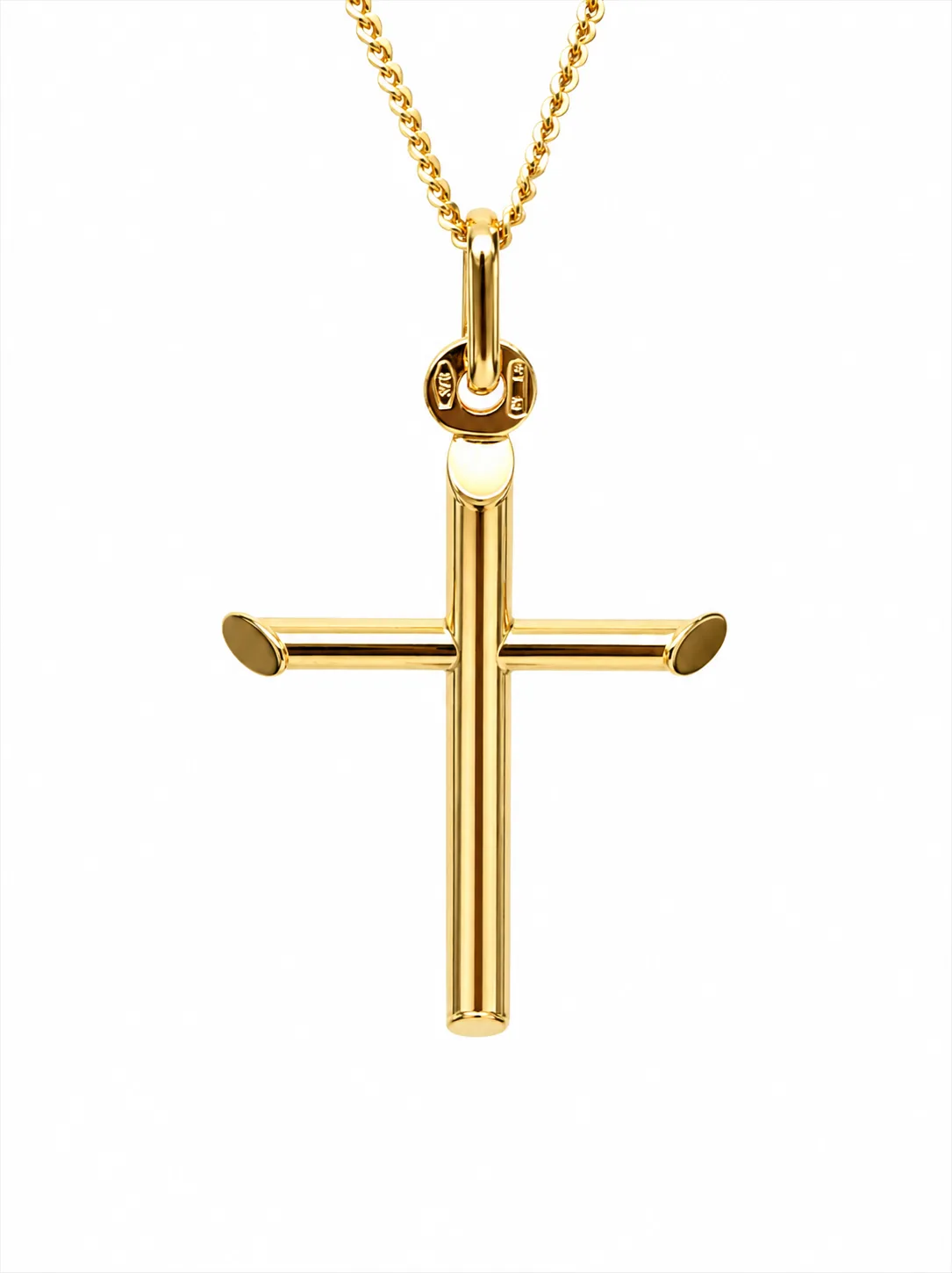 9ct Yellow Gold Italian Made Chiselled Edge Cross Pendant 30mm with Display Chain - 9Y5P0102