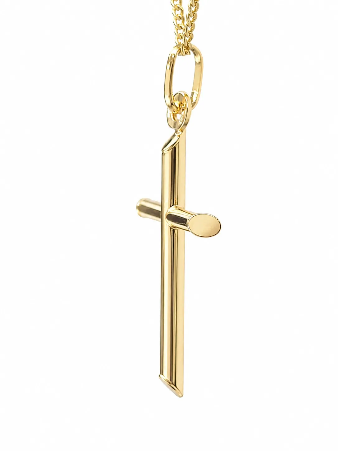 9ct Yellow Gold Italian Made Chiselled Edge Cross Pendant 30mm with Display Chain - 9Y5P0102