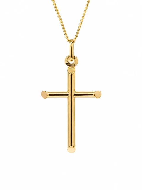 9ct Yellow Gold Italian Made Chiselled Edge Cross Pendant 30mm with Display Chain - 9Y5P0102