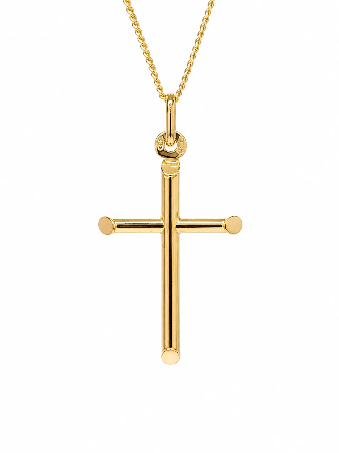 9ct Yellow Gold Italian Made Chiselled Edge Cross Pendant 30mm with Display Chain - 9Y5P0102