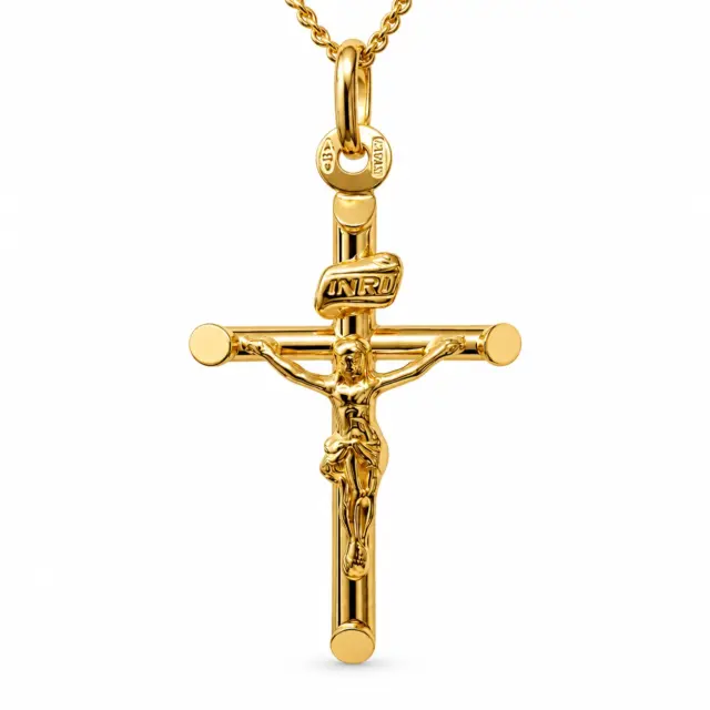 9ct Yellow Gold Italian Made Crucifix Pendant with INRI – 30mm - 9Y5P0020