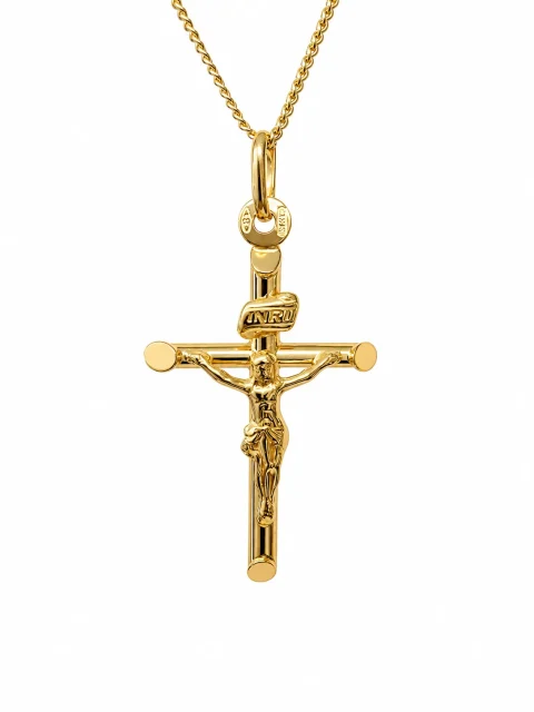 9ct Yellow Gold Italian Made Crucifix Pendant with INRI – 30mm - 9Y5P0020