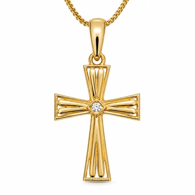 9ct Yellow Gold Italian Made Cubic Zirconia Set Cross Pendant – 18mm - 9Y5P0218