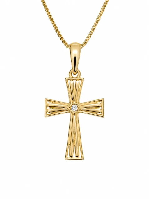 9ct Yellow Gold Italian Made Cubic Zirconia Set Cross Pendant – 18mm - 9Y5P0218