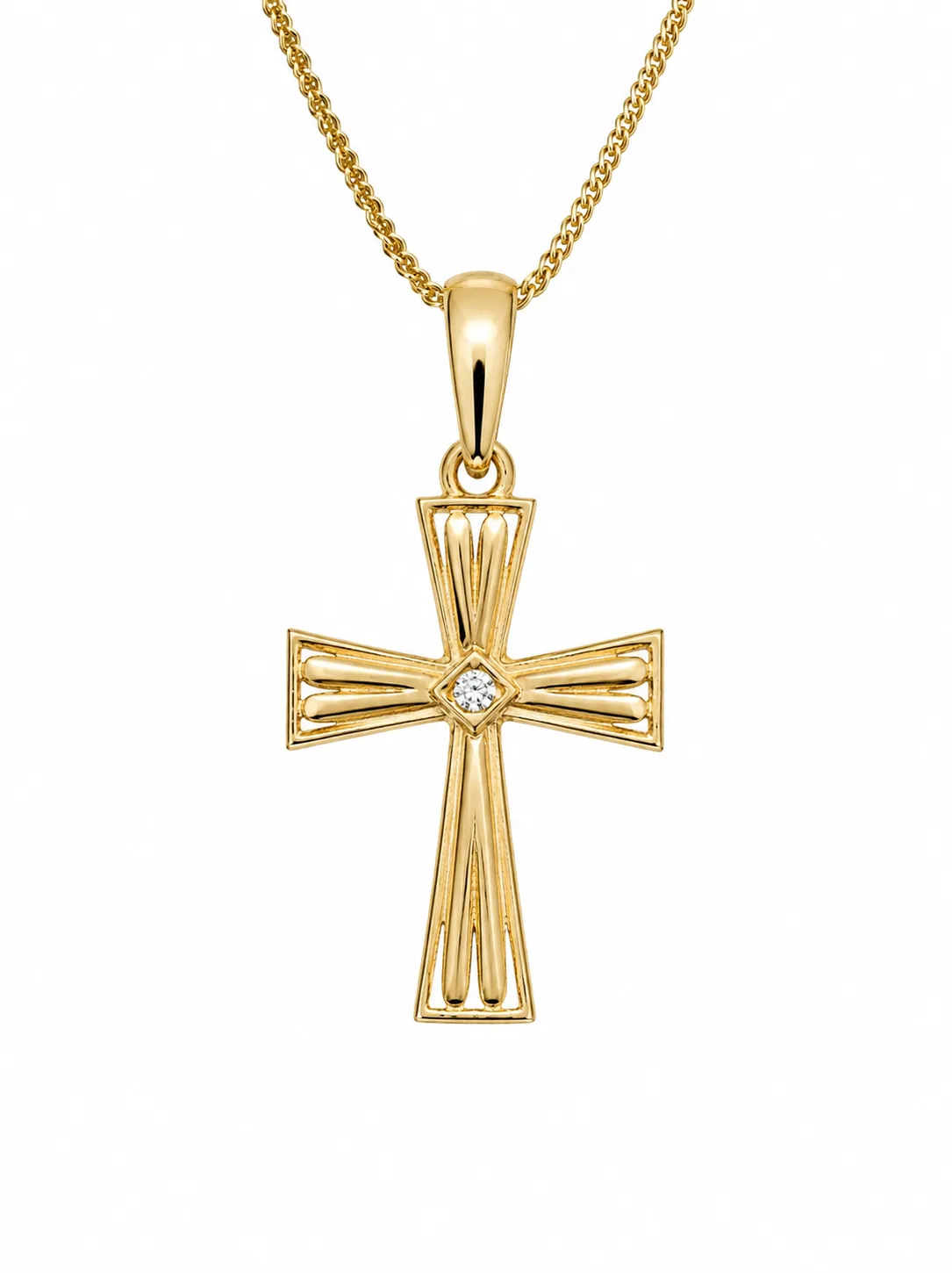 9ct Yellow Gold Italian Made Cubic Zirconia Set Cross Pendant – 18mm - 9Y5P0218