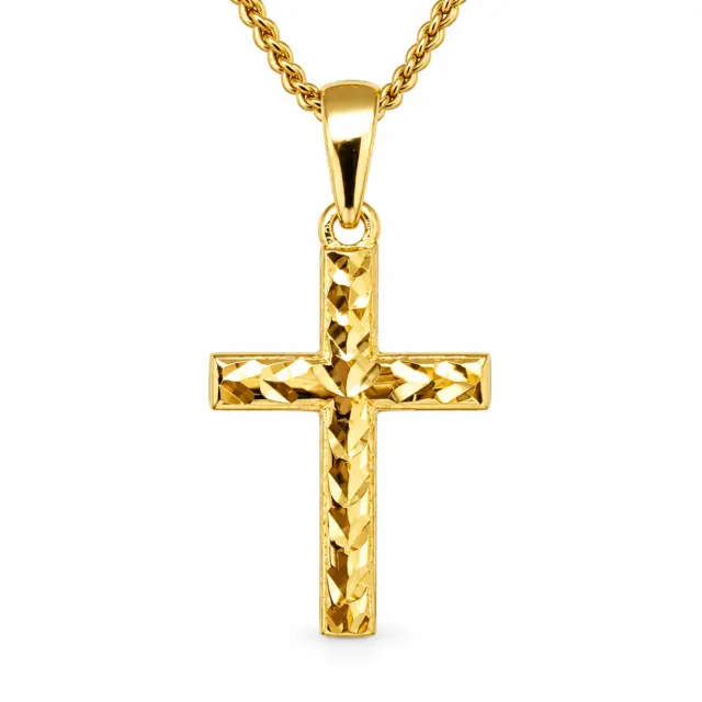9ct Yellow Gold Italian Made Diamond-Cut Cross Pendant – 17mm - 9Y5P0219