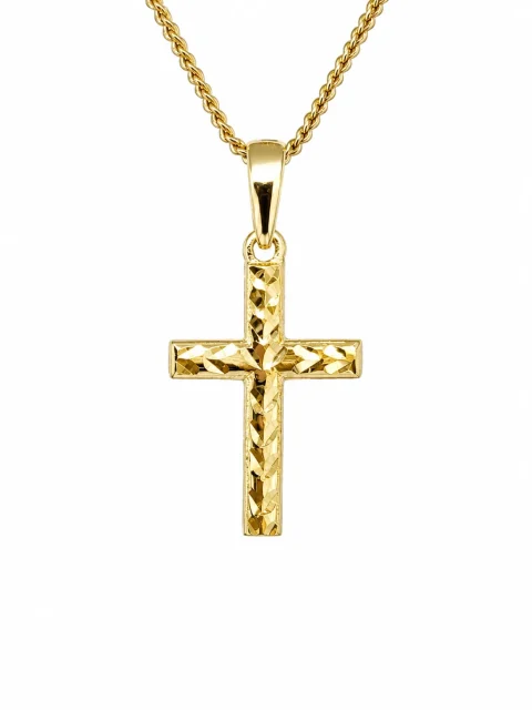 9ct Yellow Gold Italian Made Diamond-Cut Cross Pendant – 17mm - 9Y5P0219