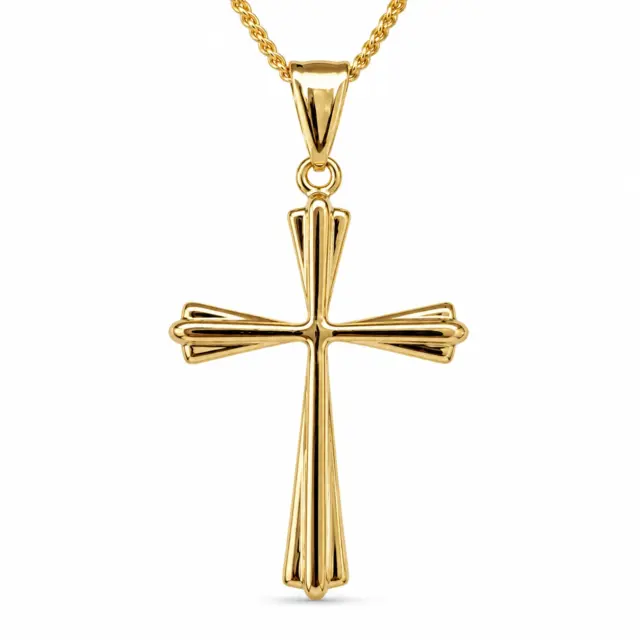 9ct Yellow Gold Italian Made Fancy Flared Cross Pendant – 30.5mm - 9Y5P0013