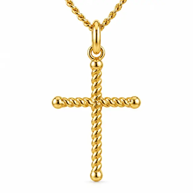 9ct Yellow Gold Italian Made Fancy Twisted Rope Cross Pendant – 20mm - 9Y5P0170