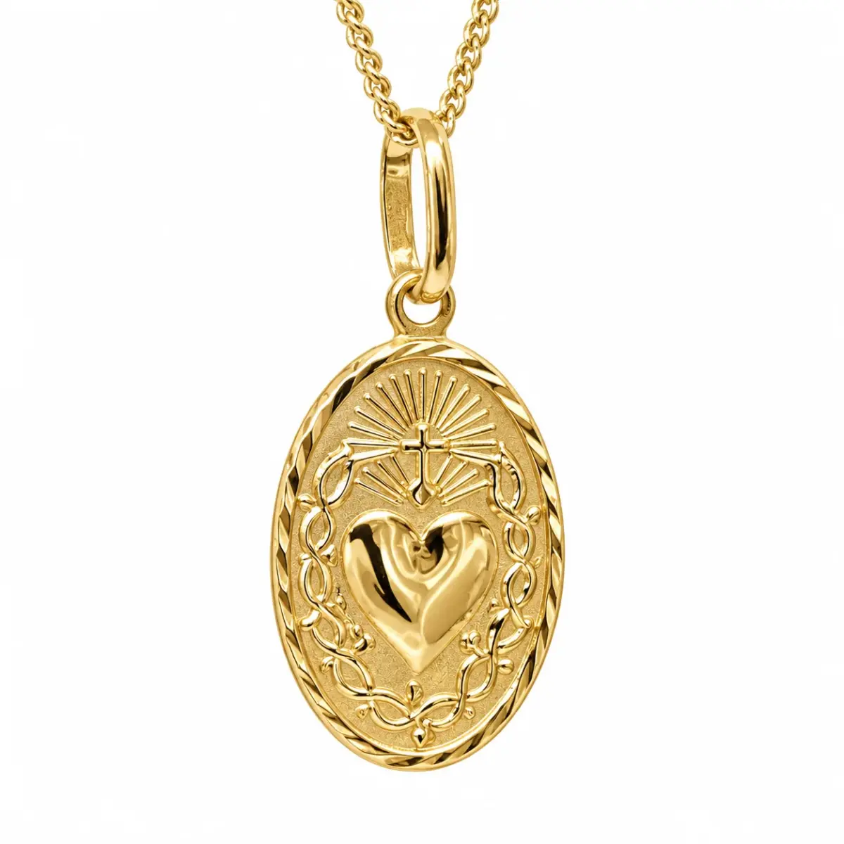 9ct Yellow Gold Italian Made Sacred Heart Oval Pendant with Complimentary Display Chain - 1.64.3161