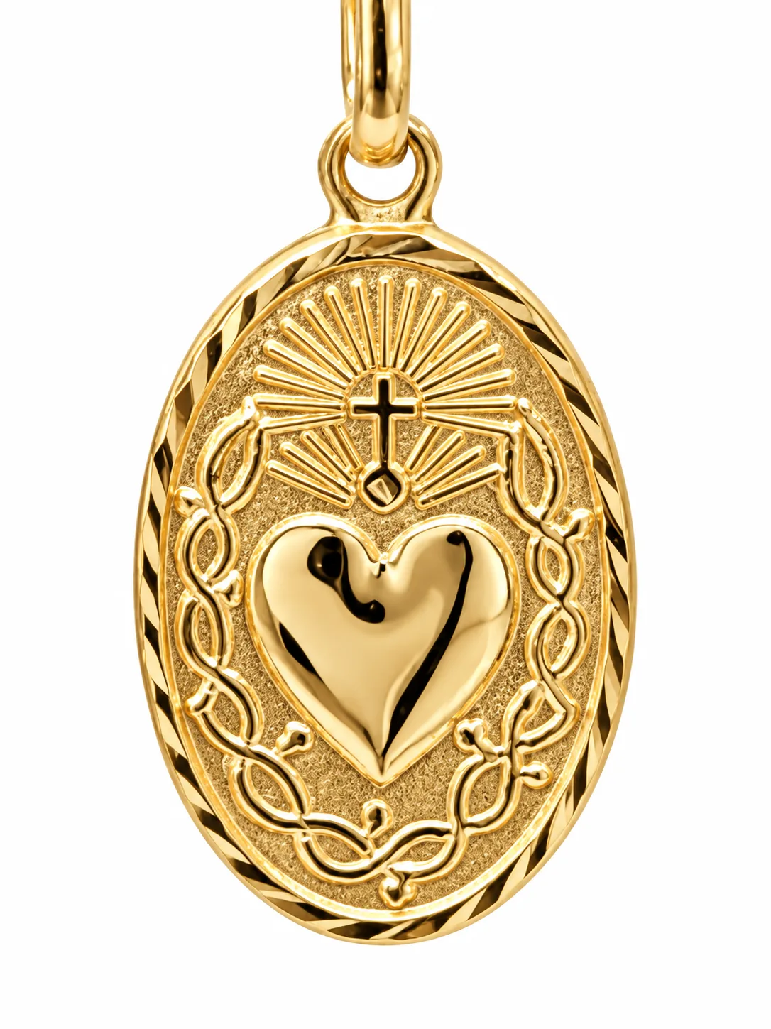 9ct Yellow Gold Italian Made Sacred Heart Oval Pendant with Complimentary Display Chain - 1.64.3161