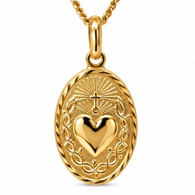 9ct Yellow Gold Italian Made Sacred Heart Oval Pendant with Complimentary Display Chain - 1.64.3161