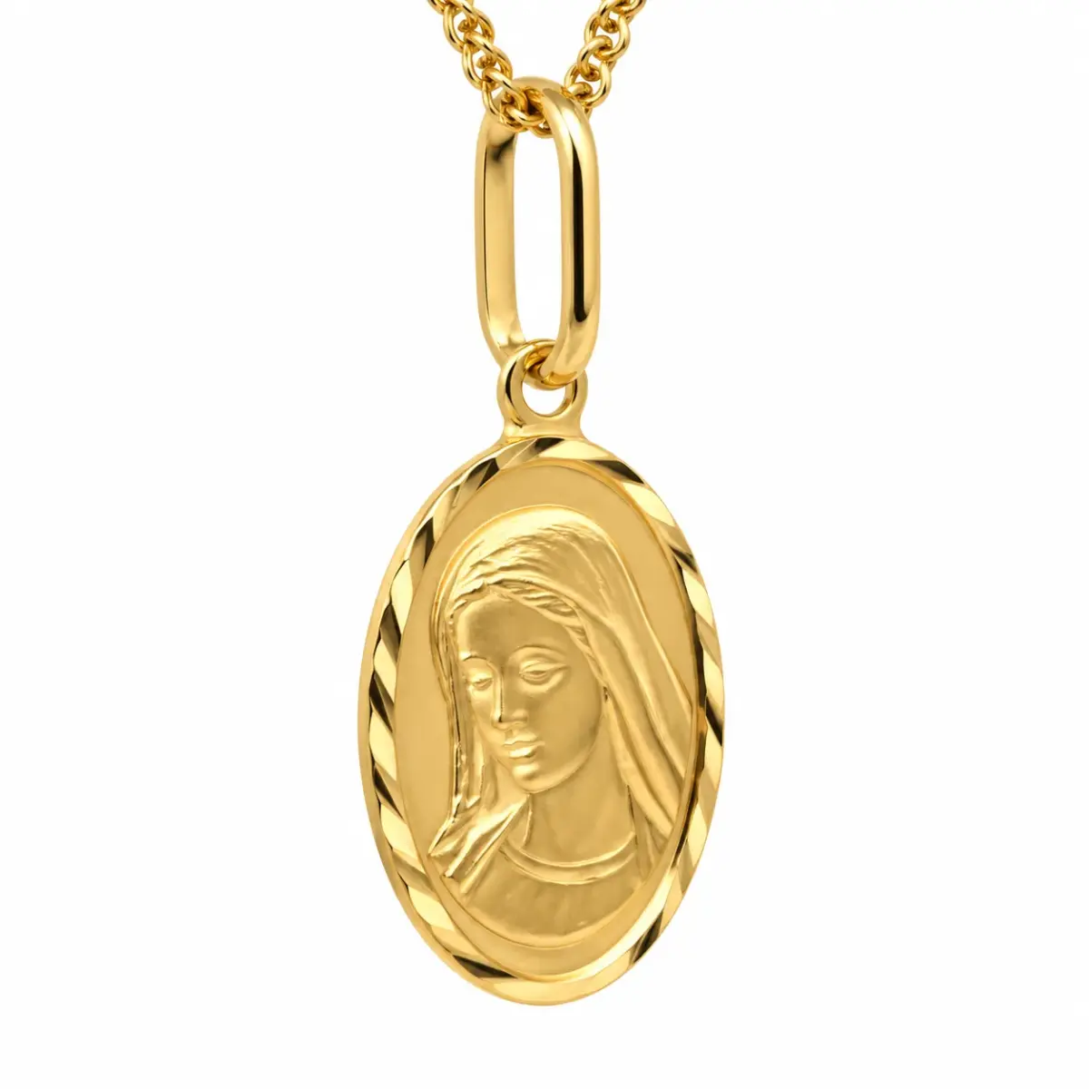 9ct Yellow Gold Italian Made Virgin Mary Oval Pendant with Complimentary Display Chain - 1.64.3162
