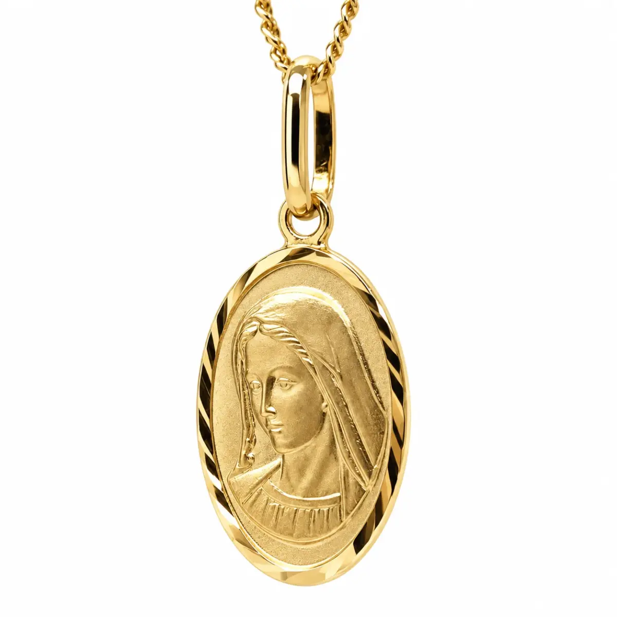 9ct Yellow Gold Italian Made Virgin Mary Oval Pendant with Complimentary Display Chain - 1.64.3162