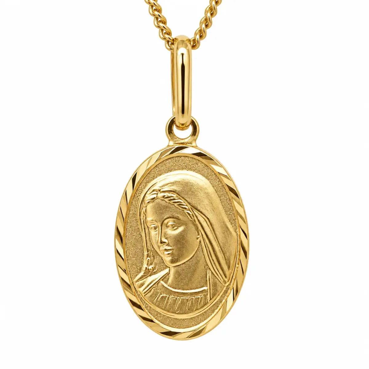 9ct Yellow Gold Italian Made Virgin Mary Oval Pendant with Complimentary Display Chain - 1.64.3162