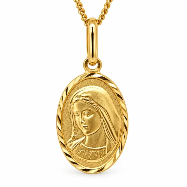 9ct Yellow Gold Italian Made Virgin Mary Oval Pendant with Complimentary Display Chain - 1.64.3162
