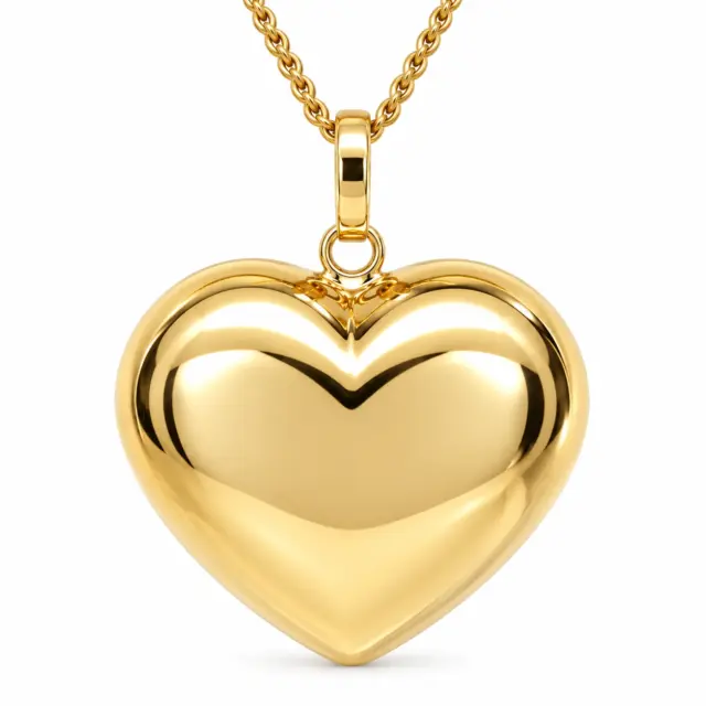 9ct Yellow Gold Italian Puff Heart Pendant – 20mm