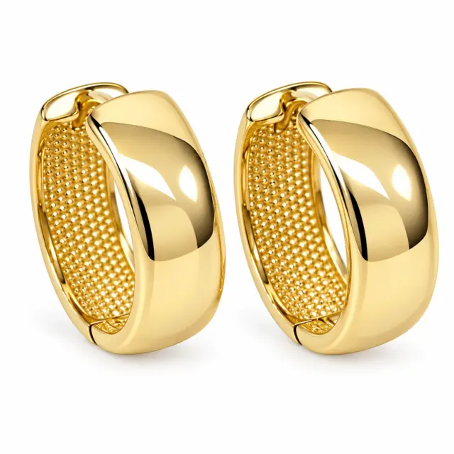 9ct Yellow Gold Italian Wide Huggie Earrings – 5.30mm x 11.50mm