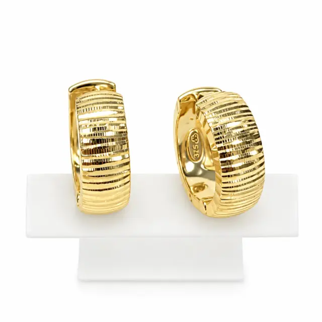 9ct Yellow Gold Multi-Faceted Diamond Cut Hoop Earrings – 5.90mm Wide, 12mm Internal Diameter - 1.51.2609