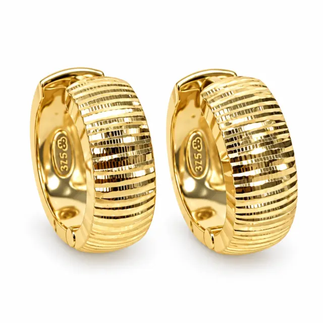9ct Yellow Gold Multi-Faceted Diamond Cut Hoop Earrings – 5.90mm Wide, 12mm Internal Diameter - 1.51.2609