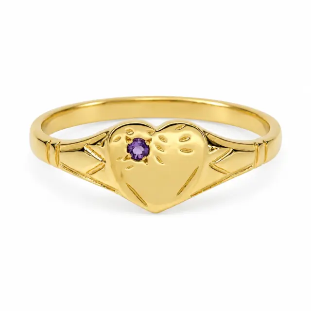 9ct Yellow Gold Natural Amethyst Heart Signet Ring – 9YCYR2799AM
