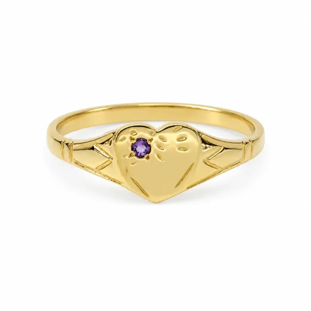 9ct Yellow Gold Natural Amethyst Heart Signet Ring – 9YCYR2799AM