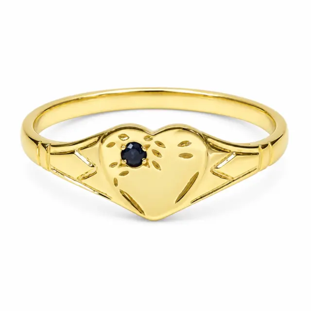 9ct Yellow Gold Natural Blue Sapphire Heart Signet Ring – 9YCYR2799BLSAP
