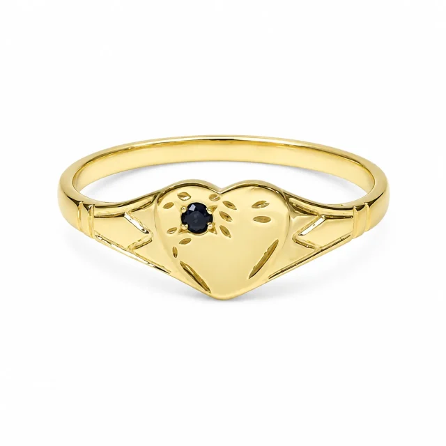 9ct Yellow Gold Natural Blue Sapphire Heart Signet Ring – 9YCYR2799BLSAP