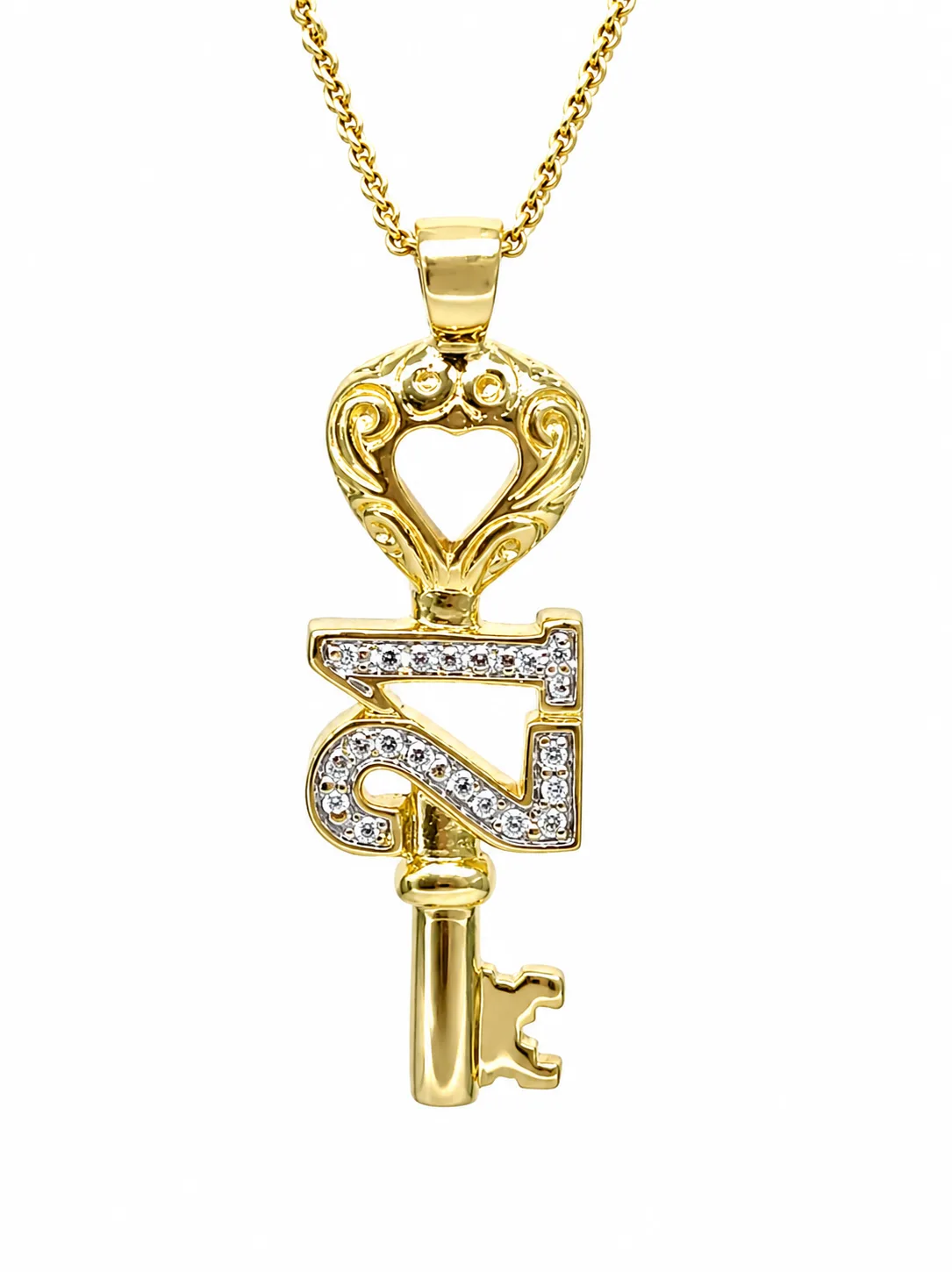 9ct Yellow Gold Natural Diamond 21st Key Pendant with Complimentary Display Chain - 9CTD4489