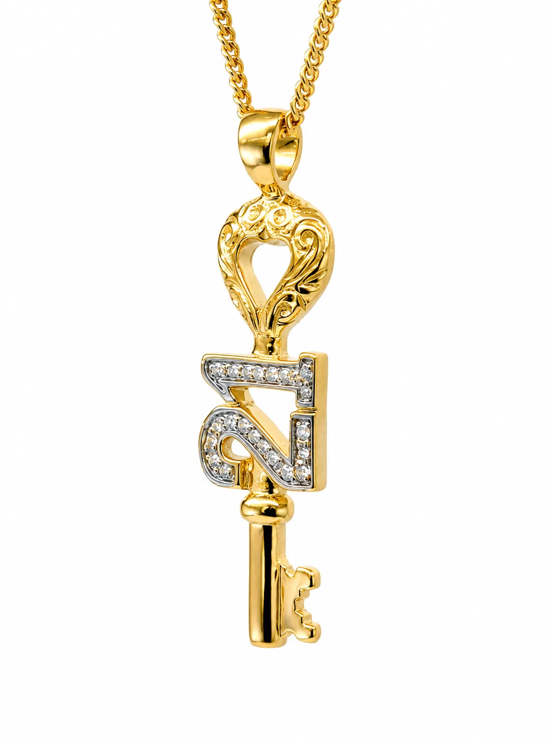 9ct Yellow Gold Natural Diamond 21st Key Pendant with Complimentary Display Chain - 9CTD4489
