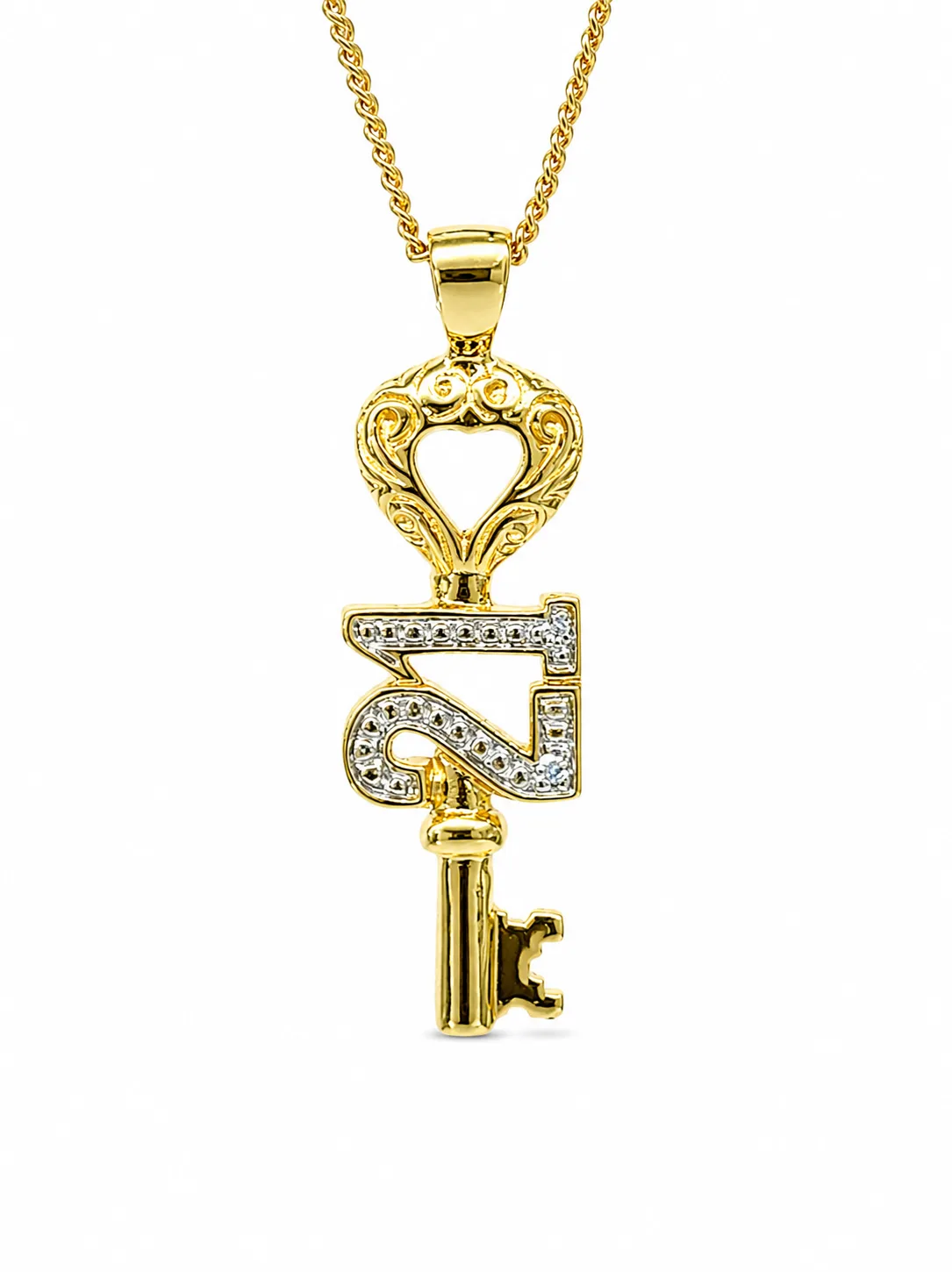 9ct Yellow Gold Natural Diamond 21st Key Pendant with Complimentary Display Chain - 9CTD4489